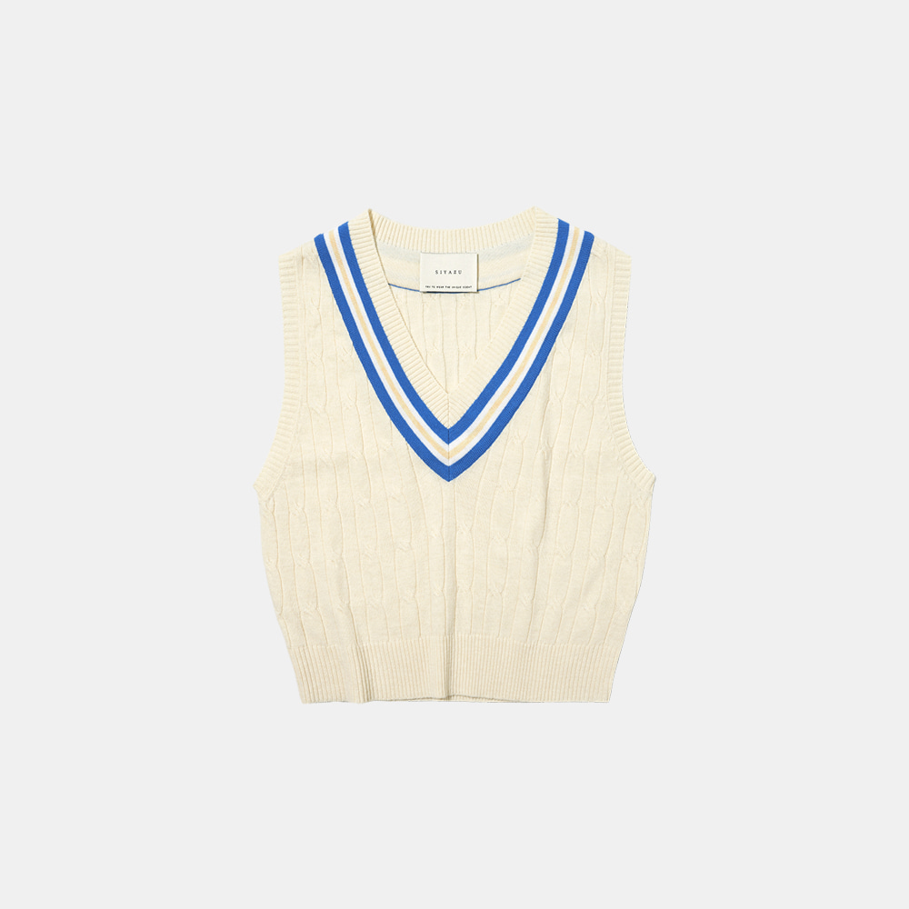 SI SKN 2026 color line cable knit vest_Cream
