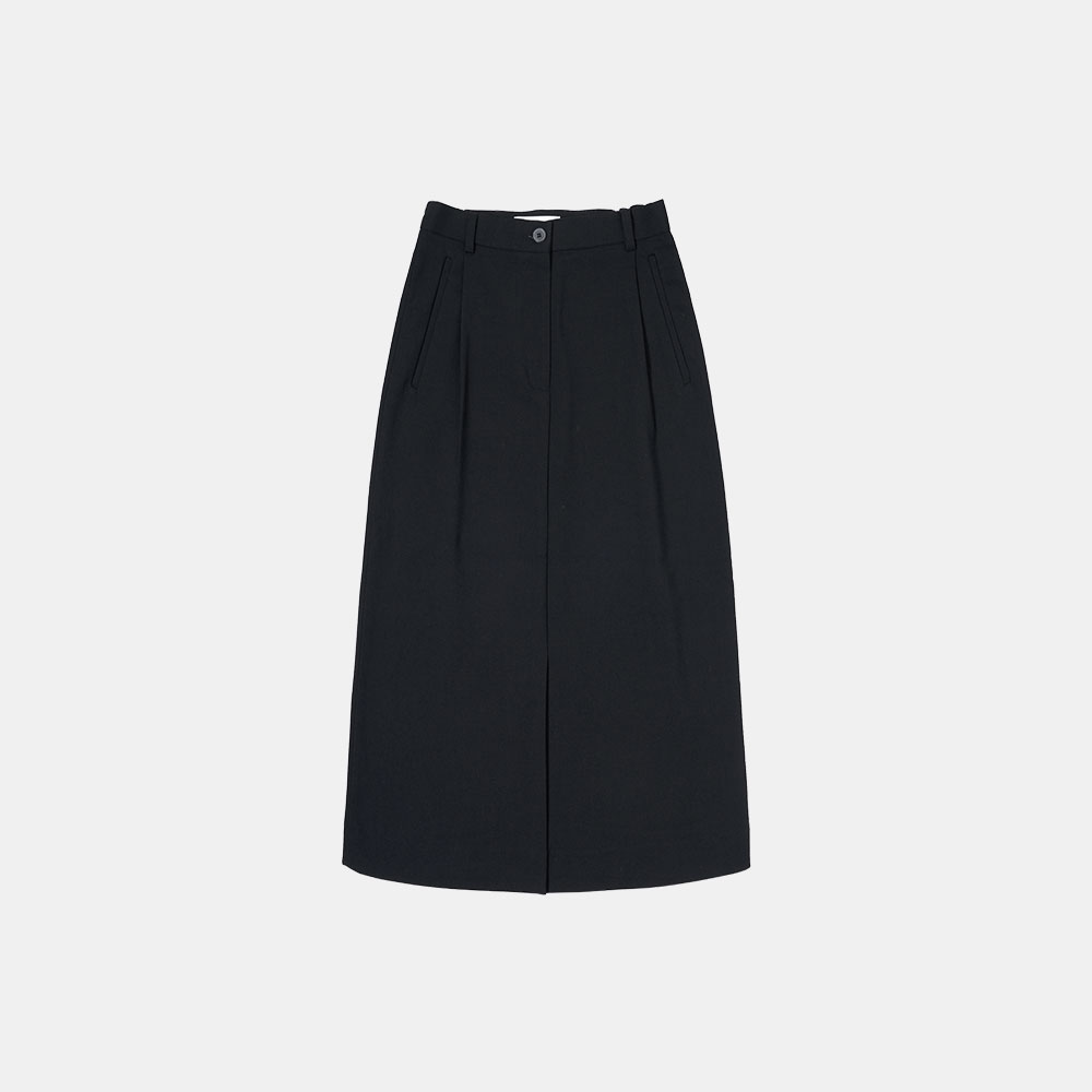 SIST9012 muse side banding long skirt_Black