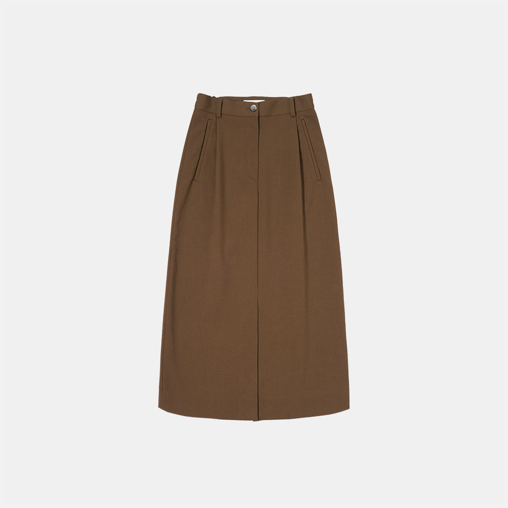 SIST9012 muse side banding long skirt_Brown