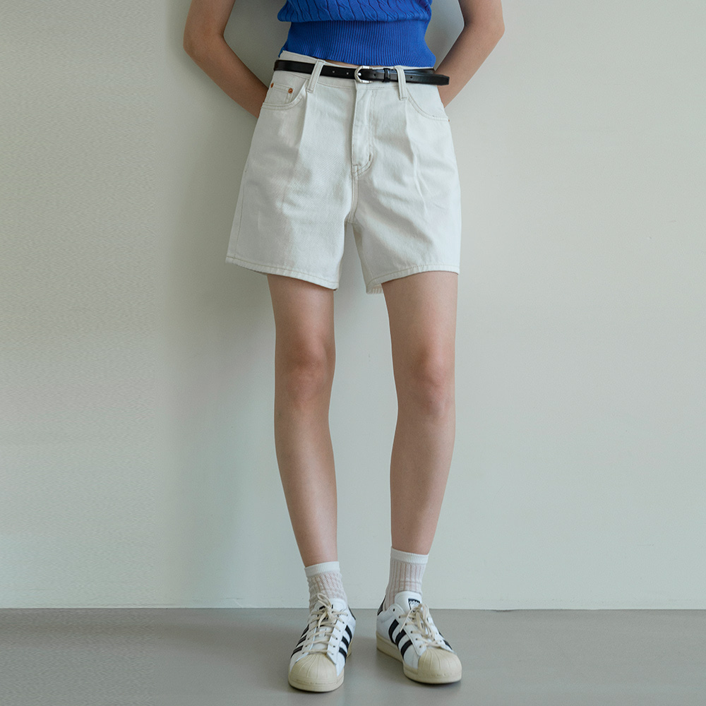 SI JN 6030 color denim shorts_Ivory