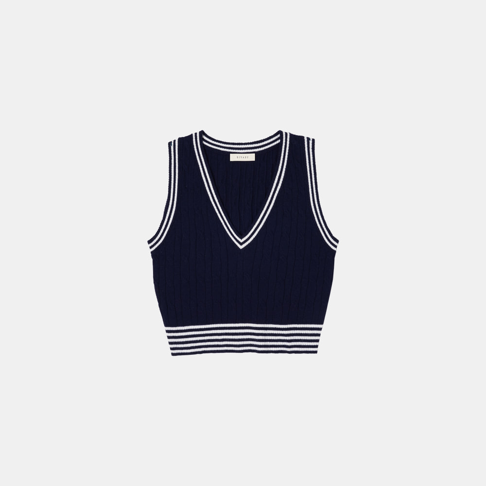 SIKN2032 marine cable knit vest_Navy