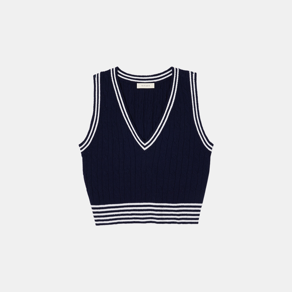 SIKN2032 marine cable knit vest_Navy