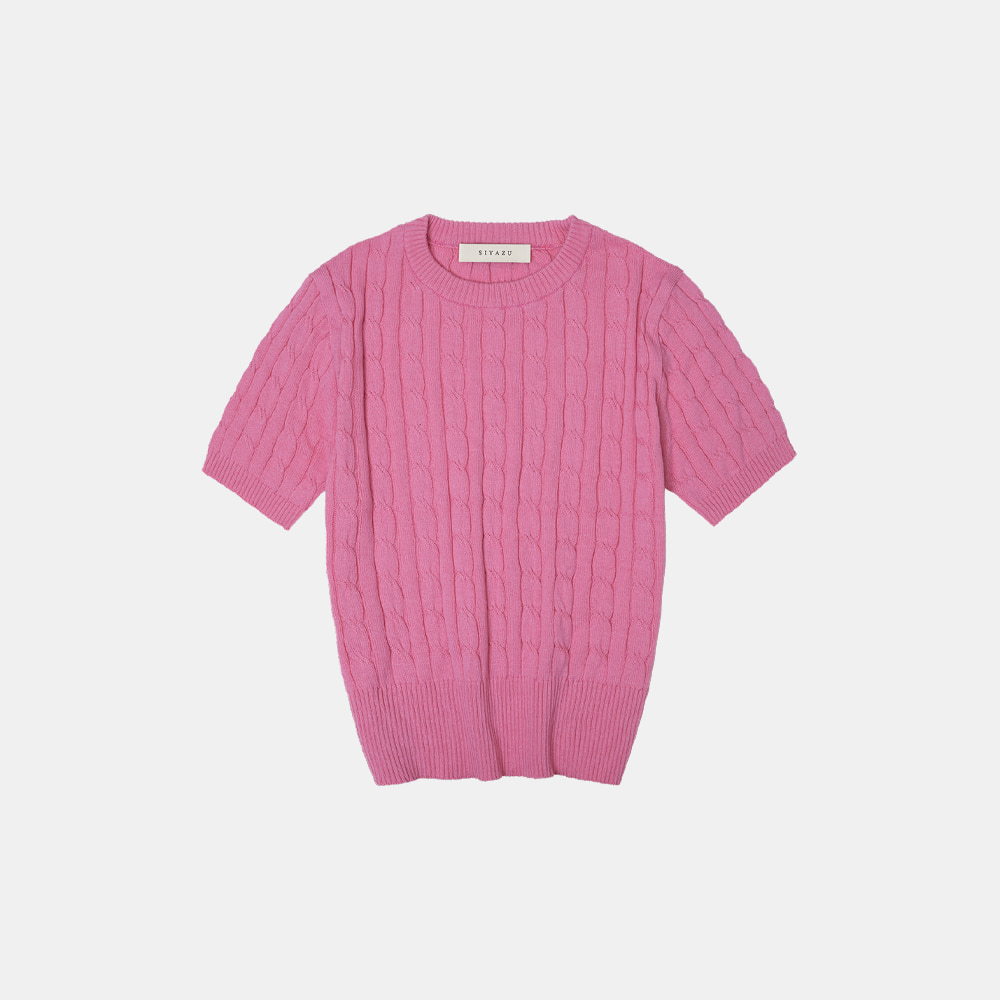 SIKN2029 cotton crop cable knit_Pink