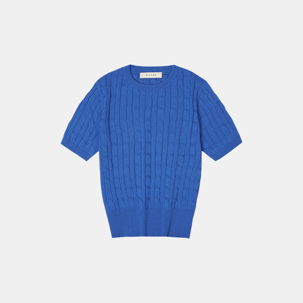 SIKN2029 cotton crop cable knit_Marine blue