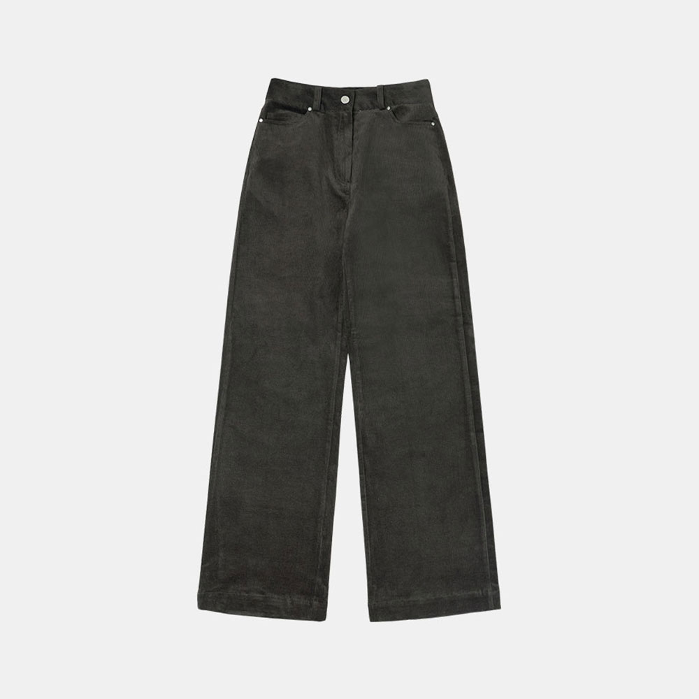 SIPT7056  high waist corduroy pants_Charcoal brown