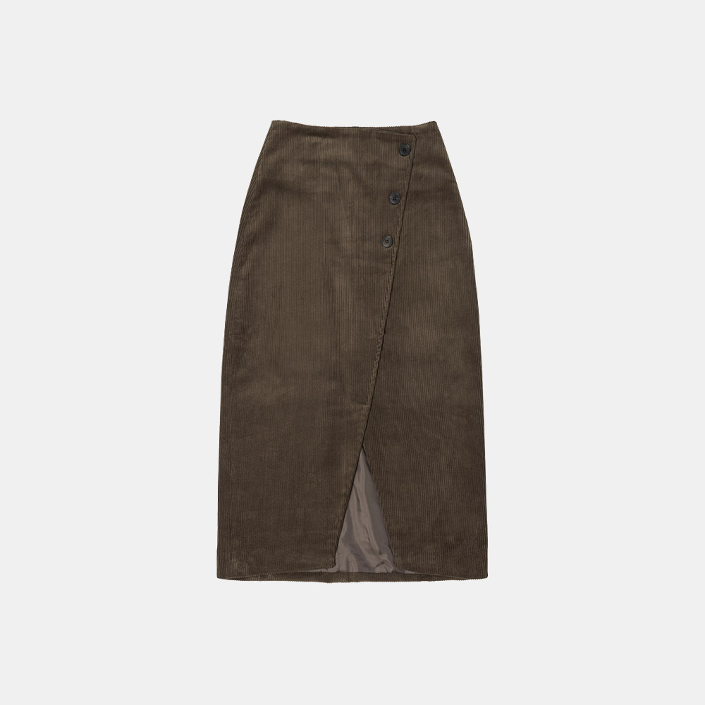 SIST9018 corduroy button skirt_Brown