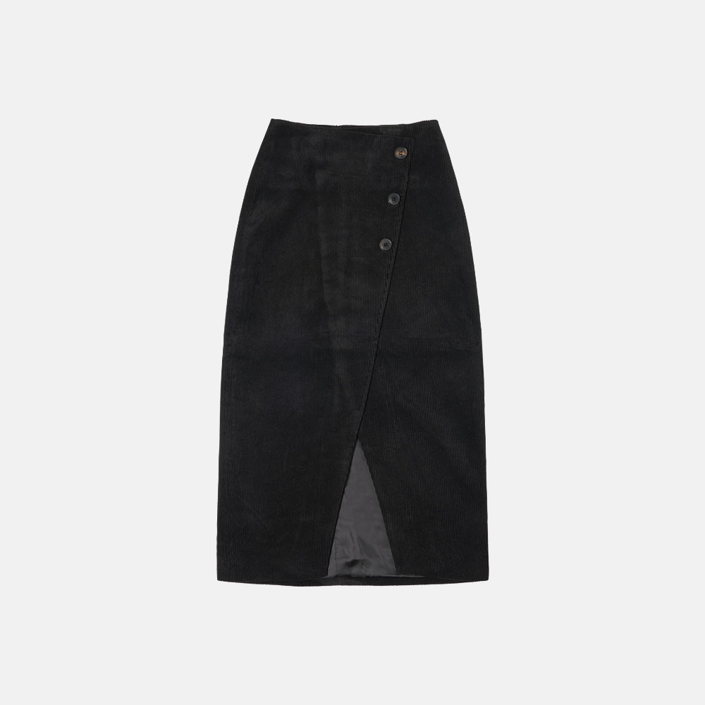 SIST9018 corduroy button skirt_Black