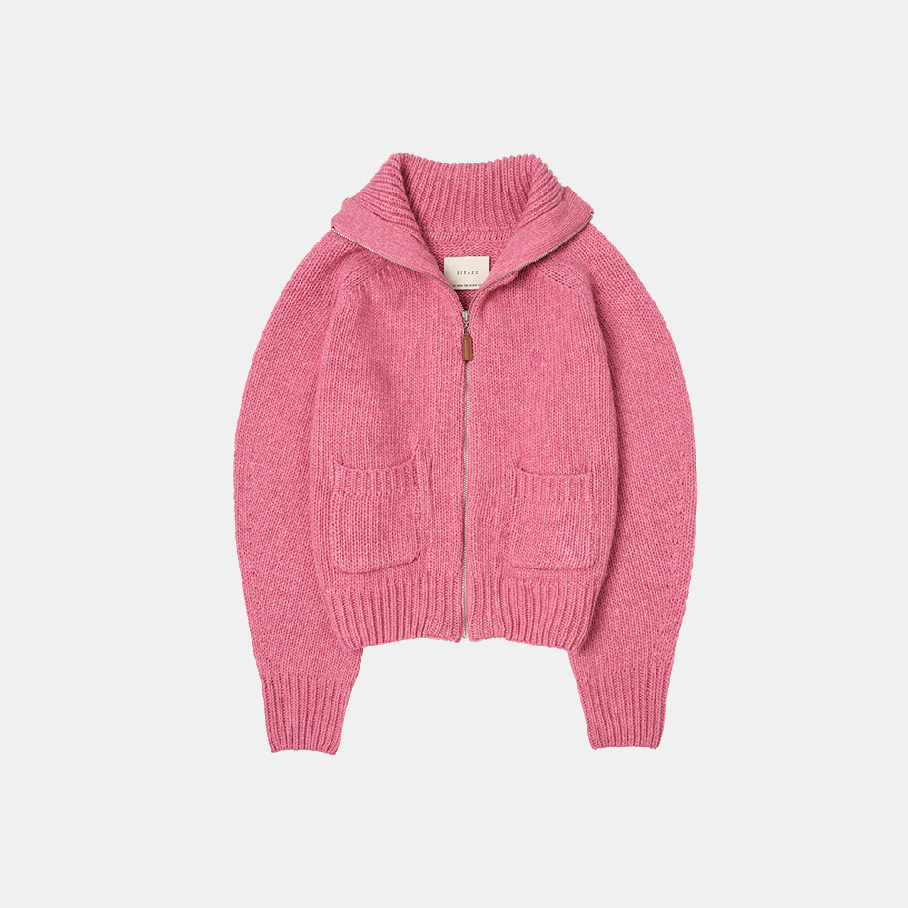 SIKN2054 pocket zip-up knit_Hot pink