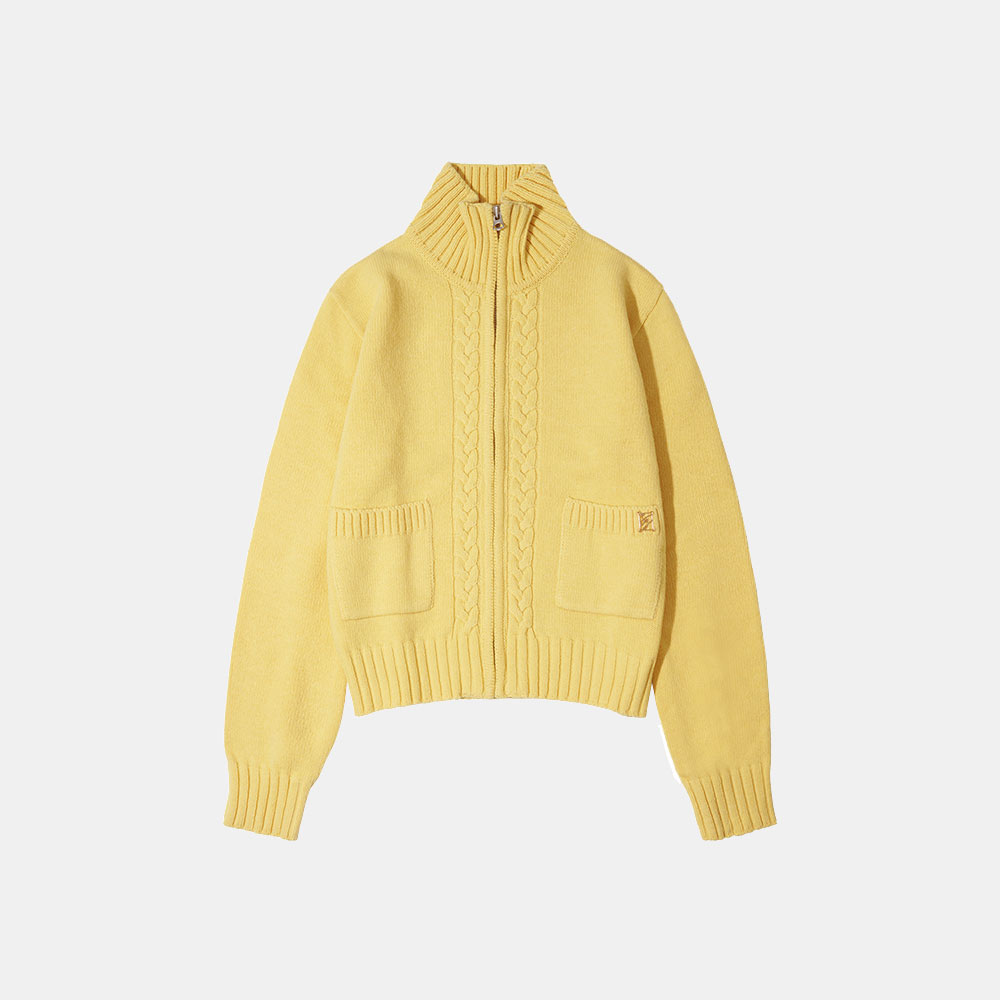 SIKN2062 Cable zip up cardigan_Yellow