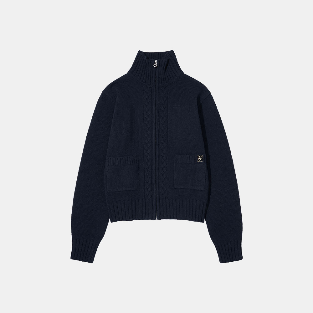 SIKN2062 Cable zip up cardigan_Navy