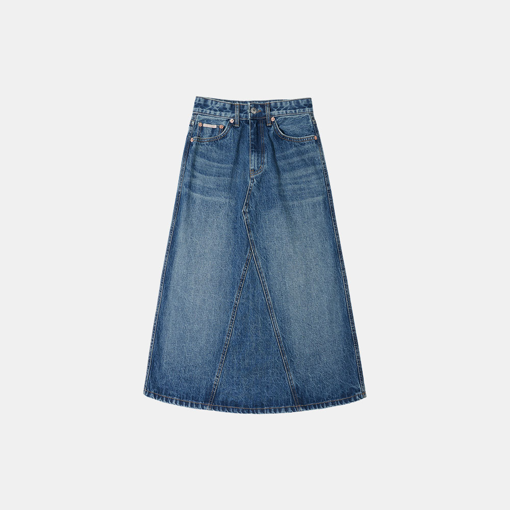 SIJN6046 Washed A-line denim skirt_Medium blue