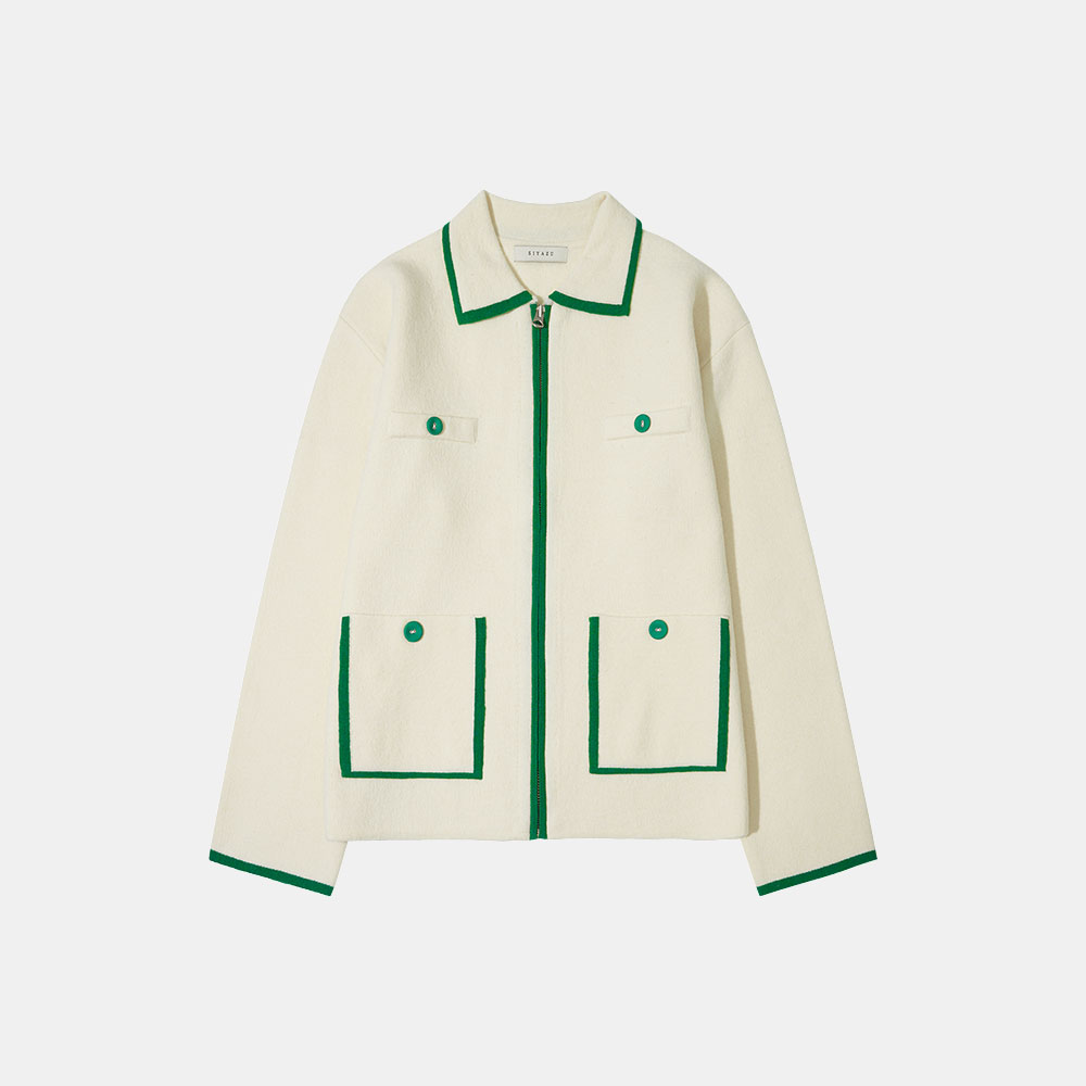 SIKN2059 Color zip up cardigan_Cream green