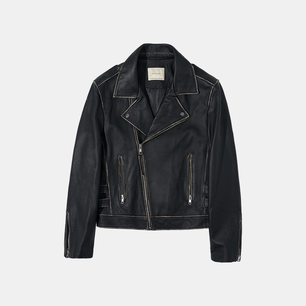 SIOT4070 Vintage crack leather rider jacket_Black